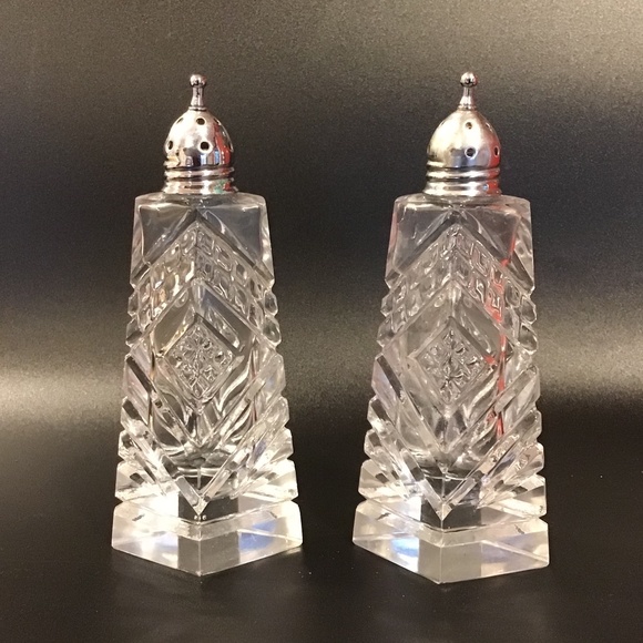 Vintage Other - Vintage Clear Cut Glass Salt & Pepper Shakers Set 4 3/4” Tall